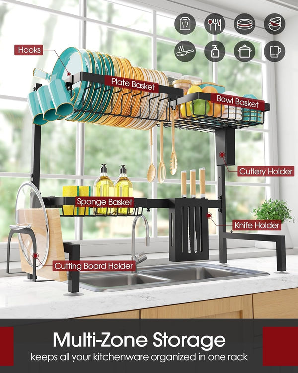 Sakugi Over The Sink Dish Drying Rack with Adjustable 2 Tier Capacity