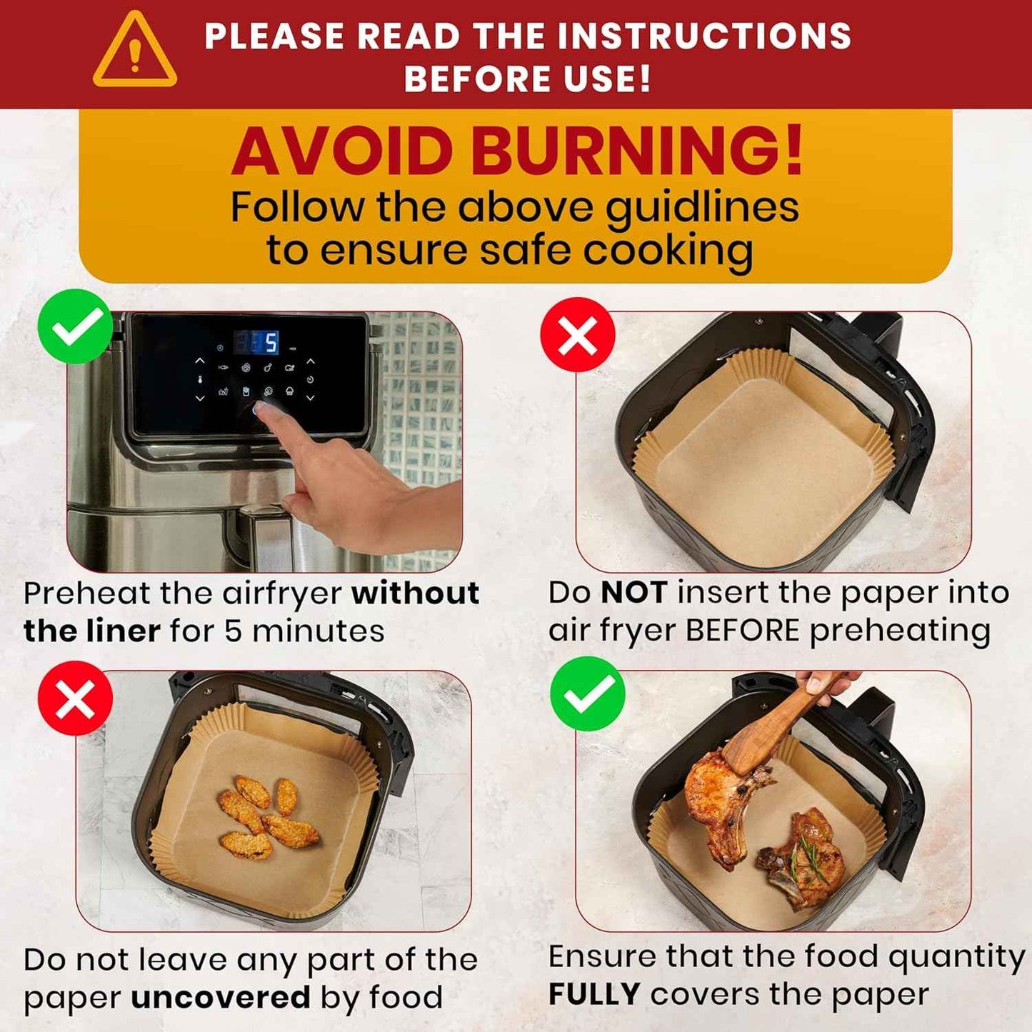 Air Fryer Paper Liners, 125Pcs Air Fryer Disposable Liners, Non-Stick and Oil Proof for Easy Cleanup, 8” Square for 5-8 qt Basket by Baker's Signature