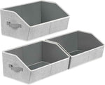 Closet Organizers Bins 6 Packs - Large Closet Shelf Organizer with Handles, Fabric Trapezoid Storage Bins, Collapsible Storage Cubes for Clothes, Towels, Light Gray