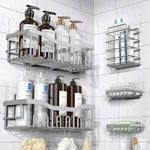 EUDELE Adhesive Shower Caddy, 5 Pack Rustproof Stainless Steel Bath Organizers With Large Capacity, No Drilling Shelves for Bathroom Storage & Home Decor