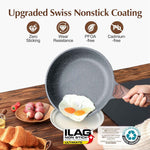 Swiss Granite Nonstick Frying Pan Skillet, PFOA Free, Stone Cookware, 8/9.5/10/11/12.5 Inch, Chef's Pan