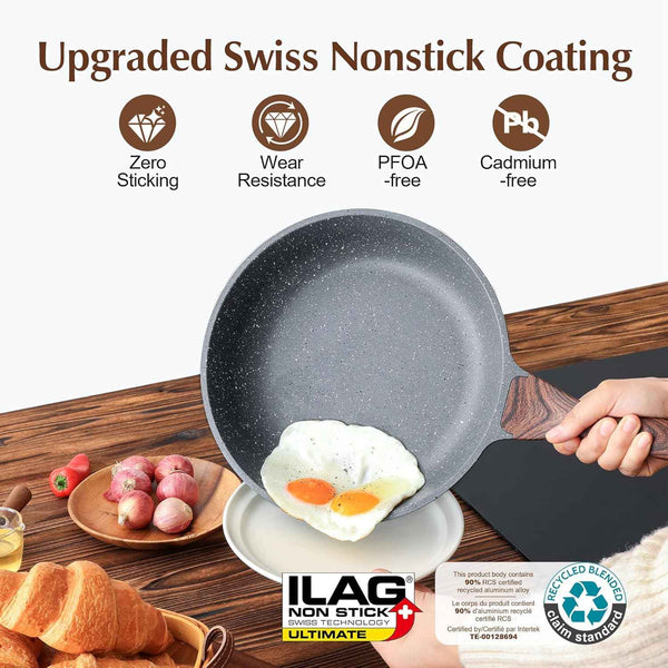 Swiss Granite Nonstick Frying Pan Skillet, PFOA Free, Stone Cookware, 8/9.5/10/11/12.5 Inch, Chef's Pan