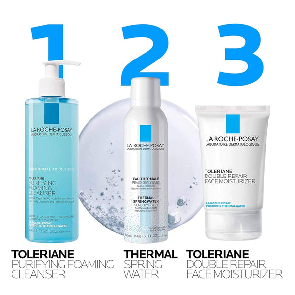 la roche-posay toleriane purifying foaming facial cleanser for sensitive skin with niacinamide ceramides oil free