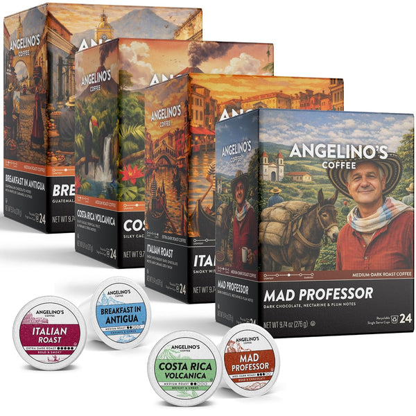Angelino's Coffee Breakfast in Antigua Coffee Pods, 24 Count, Medium Roast, Guatemalan Blend, K Cup Compatible for Keurig