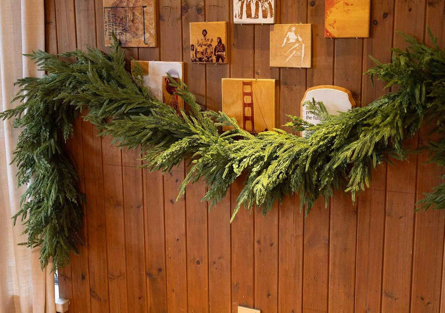 9ft Handmade Christmas Garland,Artificial Norfolk Pine Needles Greenery Seasonal Garland for Christmas Firepalce Winter Holiday Indoor Outdoor Decoration