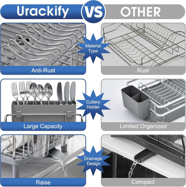 304 Stainless Steel Dish Drying Rack with Large Capacity and Drain Board