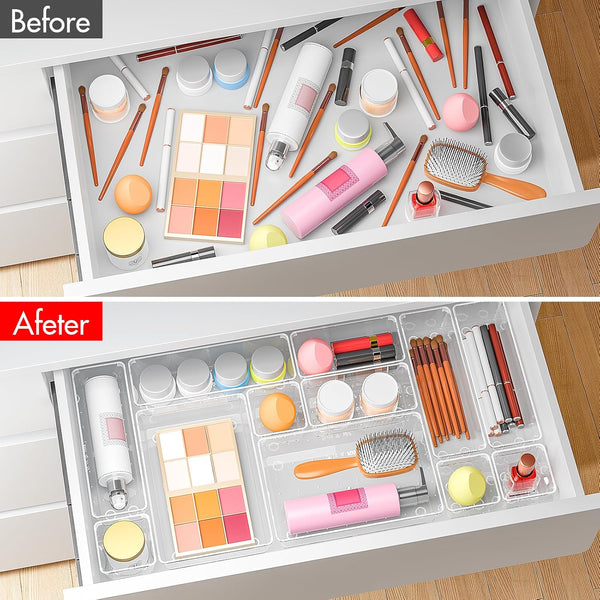Clear drawer organizers for efficient home storage