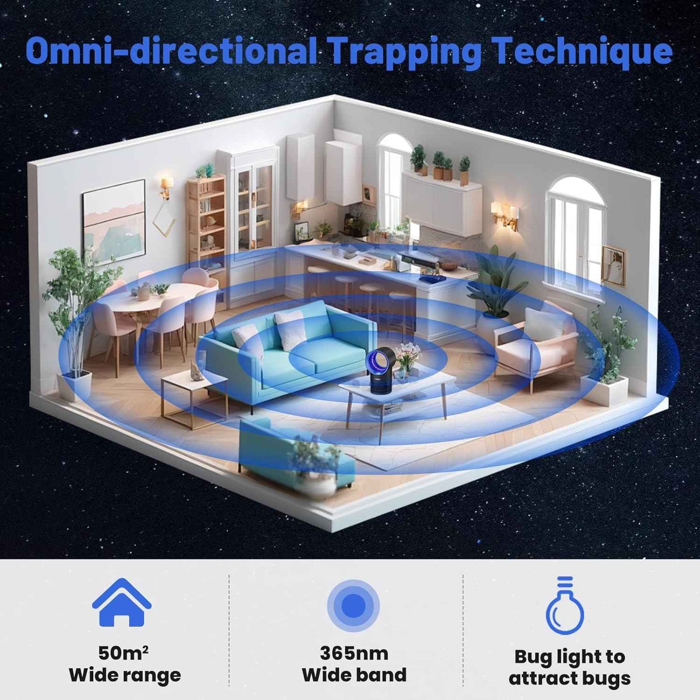 Fly Traps Indoor,Fruit Fly Trap for Indoors Mosquito Trap Indoor Insect Trap with Suction, Time Setting, Bug Light & 10 Pcs Sticky Glue Boards (Blue)