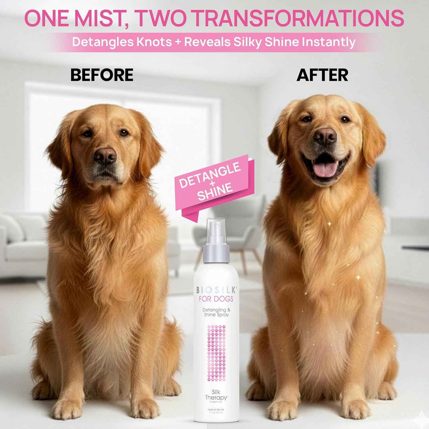 BioSilk Therapy Detangling Plus Shine Protecting Mist for Dogs | Best Detangling Spray For All Dogs and Puppies