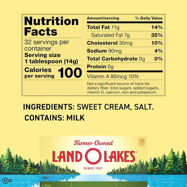 Land O Lakes Salted Butter Half Sticks, Made With Sweet Cream and Salt, 8 Half Butter Sticks, 1 lb Pack