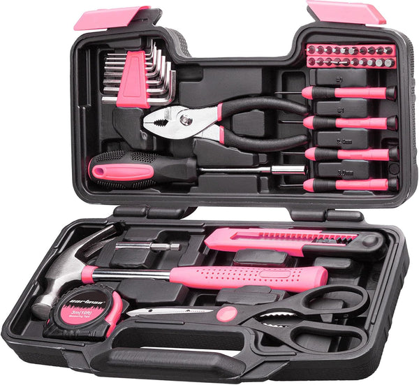 CARTMAN 39 Piece Tool Set General Household Hand Kit with Plastic Toolbox Storage Case Orange