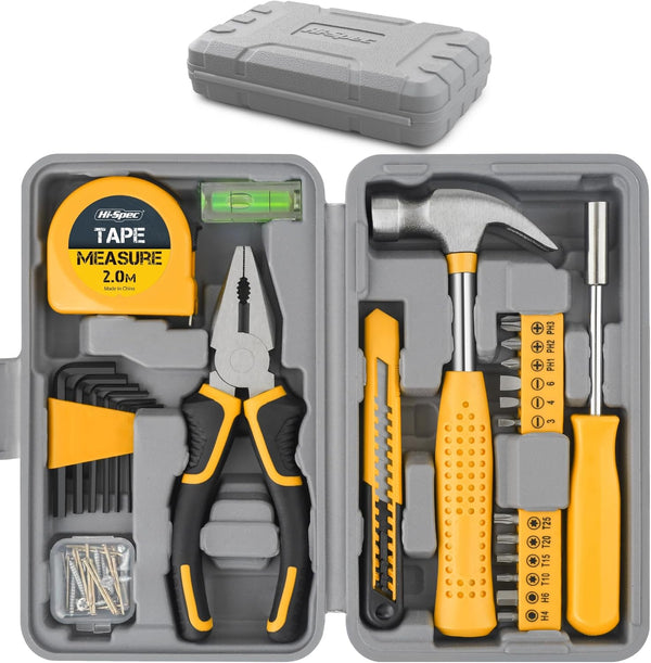 Hi-Spec Tool Set 25pc Pink Household DIY Tool Kit for Women. Small Mini Tool Box Set of Starter Basic Ladies Tools
