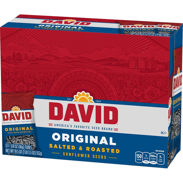 DAVID Original Flavor Sunflower Seeds, 1.625 oz, Pack of 12, Perfect Baseball Snack for Dad
