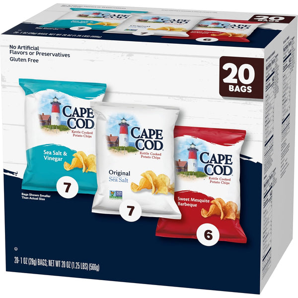Cape Cod Variety Pack Chips, 20 Count 1 Oz, Gluten-Free Snack