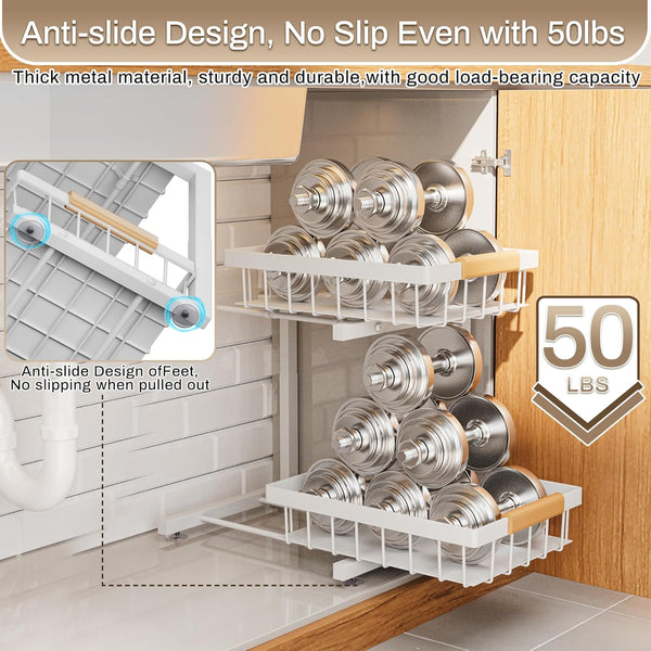 Adjustable Height Under Sink Organizer 2 Pack for Kitchen Bathroom