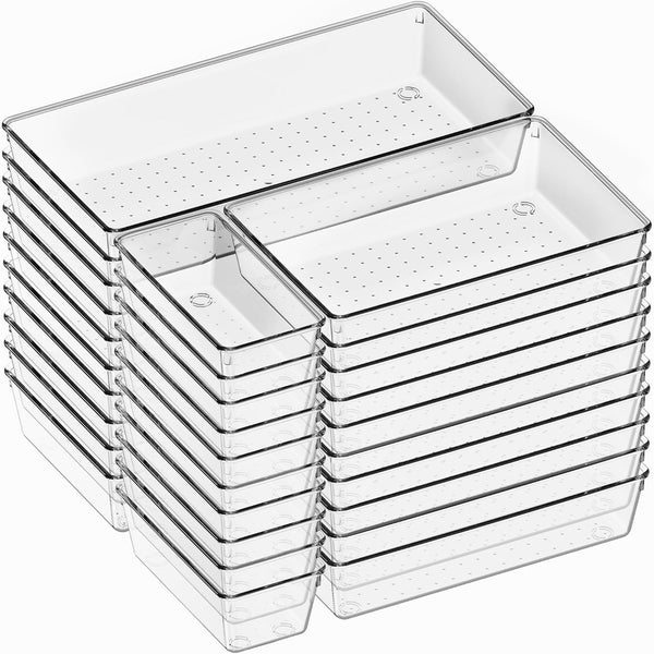 6 pack large clear plastic drawer organizer trays for kitchen utensils and office desk