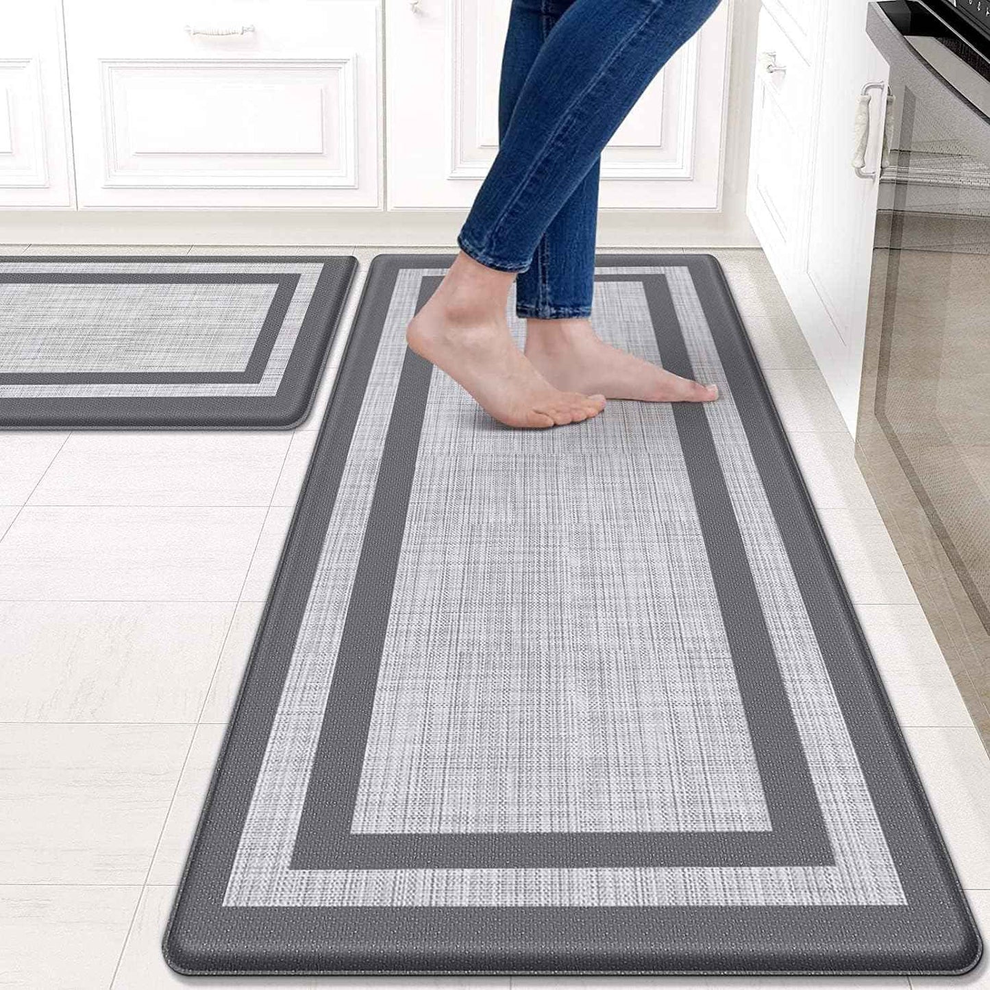 Mattitude Kitchen Mats Set of 2，Cushioned Anti-Fatigue Non-Skid Rug Sets Ergonomic Comfort Standing Mat for Kitchen, Floor, Office, Sink, Laundry, Black and Gray
