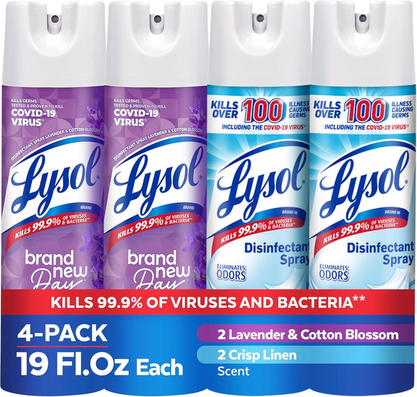Lysol Disinfectant Spray, Household Cleaning Supplies, Disinfecting Multi-Purpose Room Spray, Antibacterial Sanitizer, Deodorizer, Kills Hantavirus, Crisp Linen, 19 Fl Oz (Pack of 2)