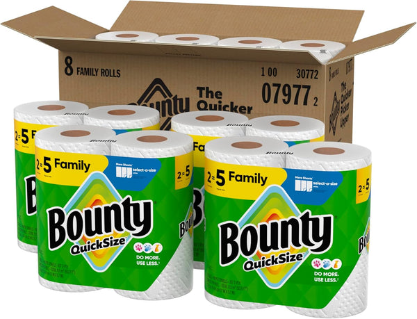 Bounty Quick Size Paper Towels, White, 8 Family Rolls = 20 Regular Rolls - Rayz Mart