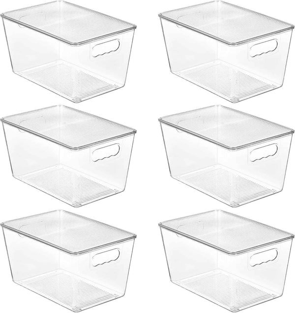 Vtopmart 6 Pack Clear Stackable Storage Bins with Lids, Medium Plastic Containers with Handle for Pantry Organizer and Storage,Perfect for Kitchen,Fridge,Cabinet, Closet,Bathroom Organization