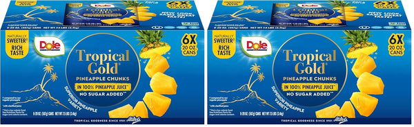 Dole Tropical Gold Pineapple Chunks in 100% Pineapple Juice, 15.25 Oz, 12 Count, Gluten Free, No Sugar Added