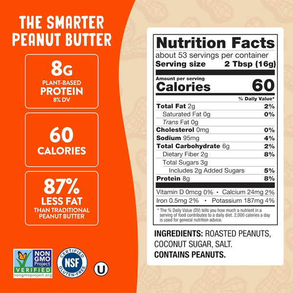 PBfit 30 Ounce Classic Peanut Butter Powder, 8g protein, gluten-free, 87% less fat, low calorie, non-GMO, dairy-free, soy-free, kosher, real roasted peanuts