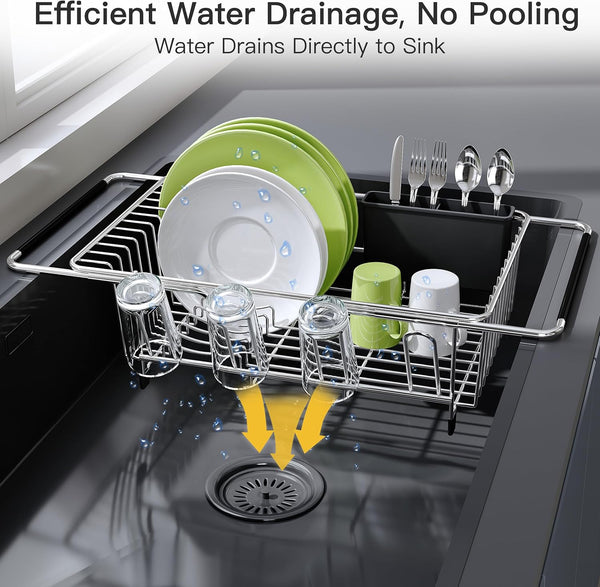 Stainless Steel Dish Drying Rack for Kitchen Sink with Utensil Holder