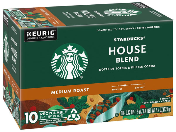 Starbucks House Blend Coffee K-Cup Pods, medium roast Arabica coffee, 10-count, 2-box pack