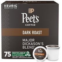 Peet's Coffee Major Dickason's Blend Dark Roast Keurig K-Cup Pods, 75 count, 100% Arabica, recyclable