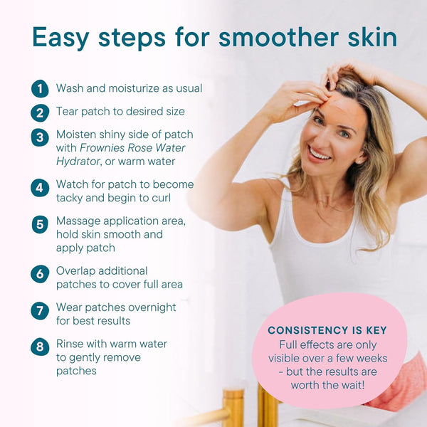 Frownies Forehead and Between the Eyes Wrinkle Patches - Hypoallergenic Facial Patches for Smoothing Forehead Wrinkles and Eleven Lines