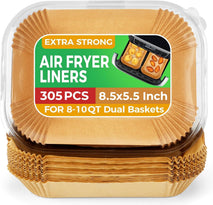 305 Pcs Air Fryer Liners for Bella Slim | Ninja DZ201 | Cosori Dual Air Fryer, Non Stick Rectangle Air Fryer Liners Disposable, Dual Airfryer Liners Parchment Paper Sheets