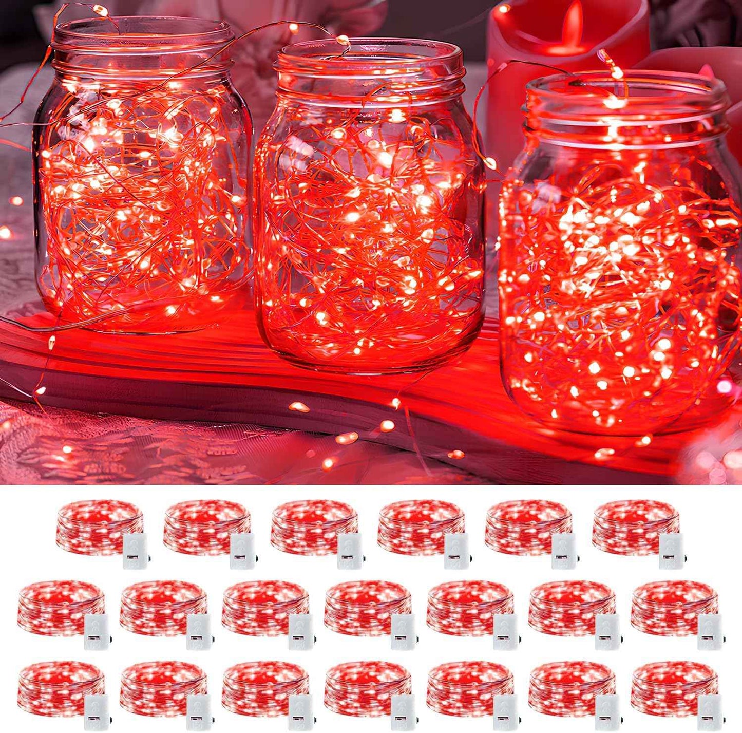 20 Pack LED Fairy Lights Battery Operated,3 Features Blinking Slowly Blinking & just on 7FT 20 LED Waterproof Mini Twinkle String Lights for Wedding Mason Jars Party Christmas Decorations(Warm White)
