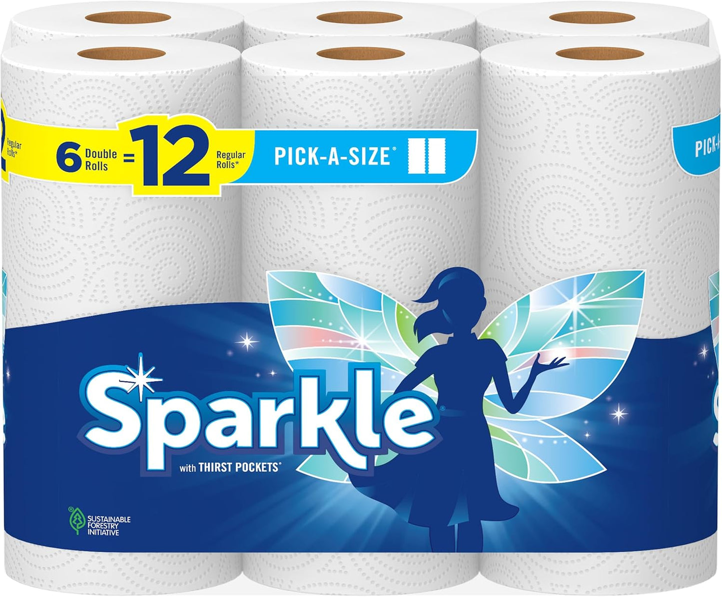 Sparkle Pick-A-Size Paper Towels, Spirited Prints, 6 Double Rolls = 12 Regular Rolls, Everyday Value Paper Towel With Full And Half Sheets