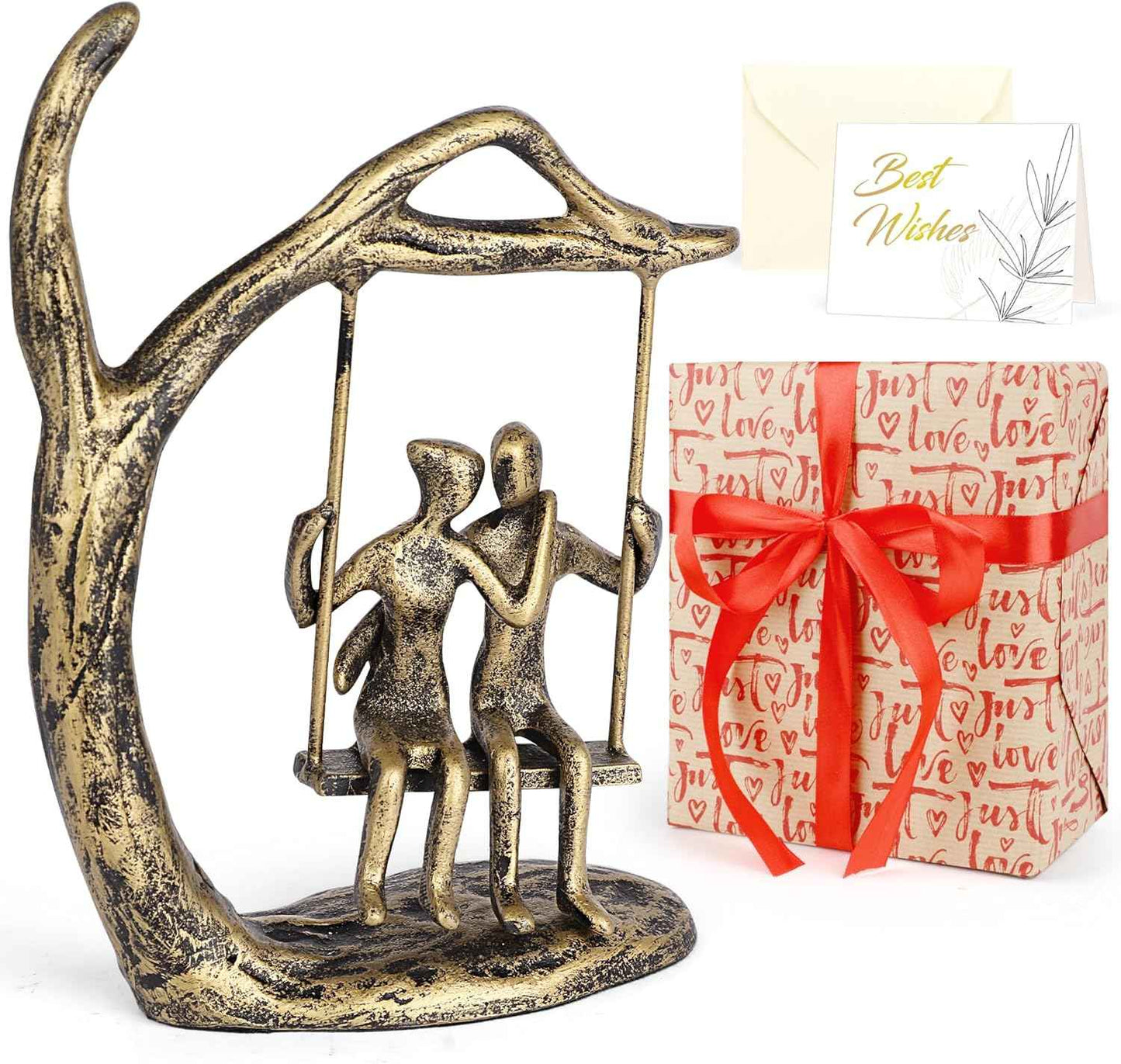 Anniversary Wedding Gifts for Couple/Her - Romantic Couple Statue in Love, Black Metal Figurine Sweet Loving Together Iron Sculpture Decor, Valentines Gifts for Wife Husband Birthday