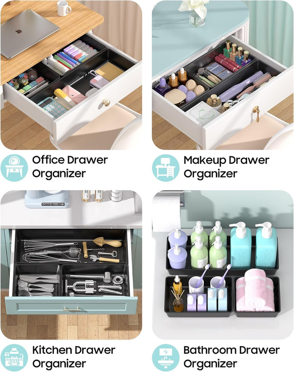 10 Pack Large Size Plastic Drawer Organizers Set for Desk and Vanity