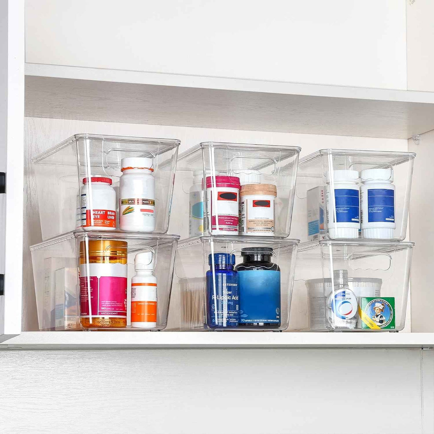 Vtopmart 6 Pack Clear Stackable Storage Bins with Lids, Medium Plastic Containers with Handle for Pantry Organizer and Storage,Perfect for Kitchen,Fridge,Cabinet, Closet,Bathroom Organization