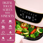 Paris Hilton 6-Quart Air Fryer, Nonstick Basket Made Without PFAS, Touchscreen, 8-in-1 (Fry, Roast, Broil, Bake, Reheat, Keep Warm, Pizza, Dehydrate), Dishwasher Safe Basket and Crisping Tray, Pink