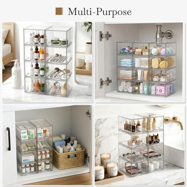 8 Pack Clear Stackable Acrylic Storage Boxes for Art Tool & Sketch Organization
