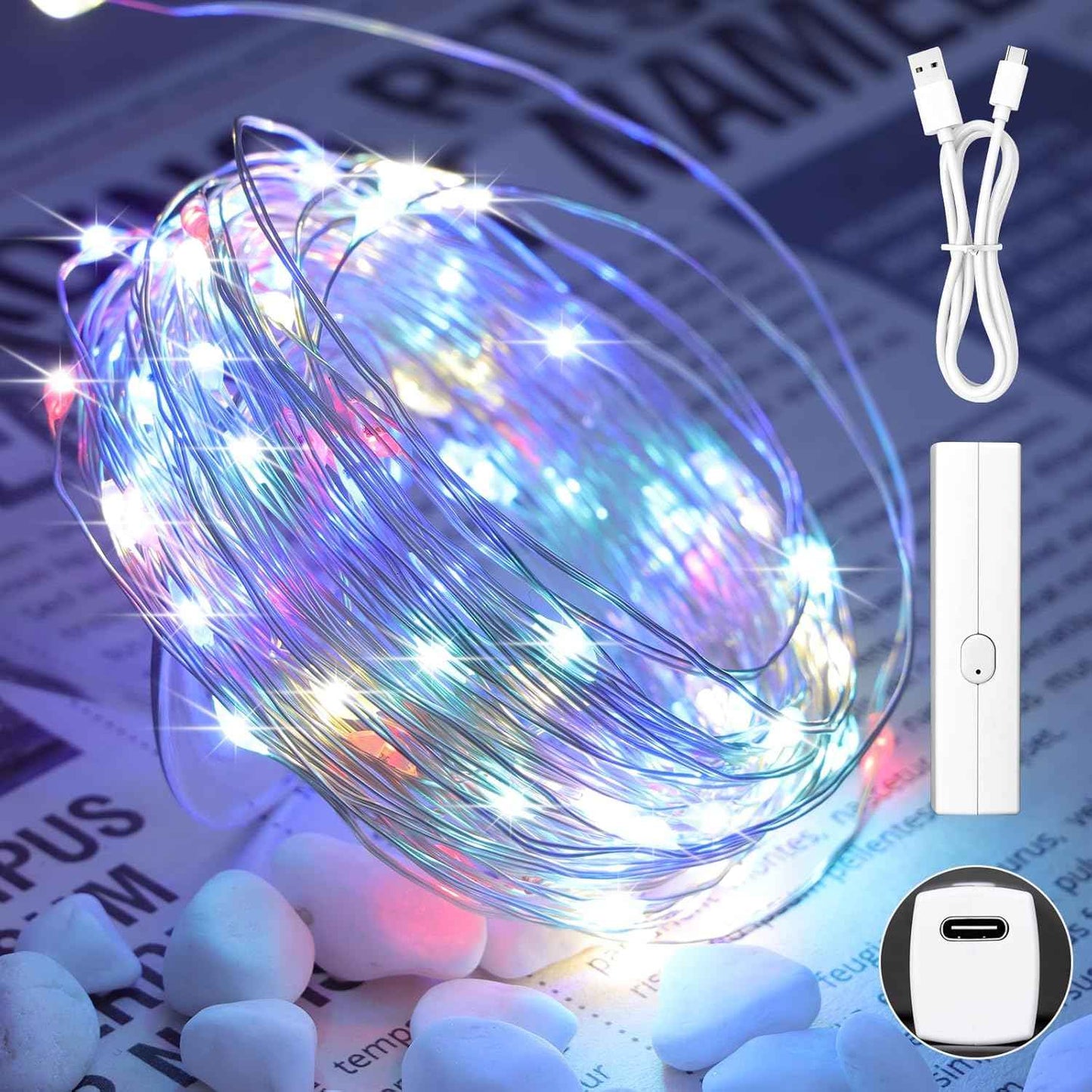 Lakumu LED Fairy Lights Battery Operated, Rechargeable Twinkle Lights with Timer, Mini LED String Lights for Bedroom, Christmas Decorations, Wedding, Centerpiece Table Decor (5M/16FT Warm White)