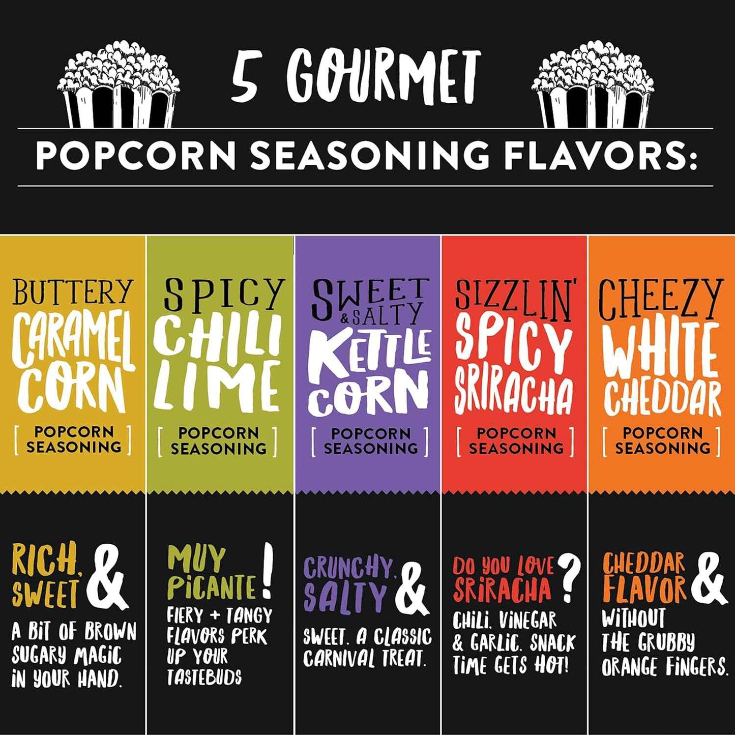 Urban Accents Movie Night Popcorn Gift Set – Includes 3 Gourmet Popcorn Kernel Varieties & 5 Flavorful Seasonings – Perfect Snack Gift Box for Parties, Holidays, or Movie Lovers