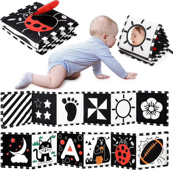 urmywo black and white baby toy, tummy time high contrast newborn toys 0-3 months, soft baby book