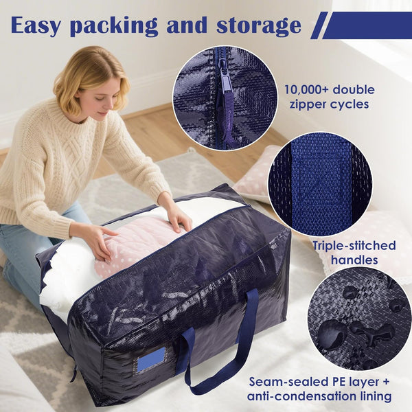 6 Pack Moving Bags Heavy Duty 210GSM with Full-Open Side Zipper for College Dorm Move-In