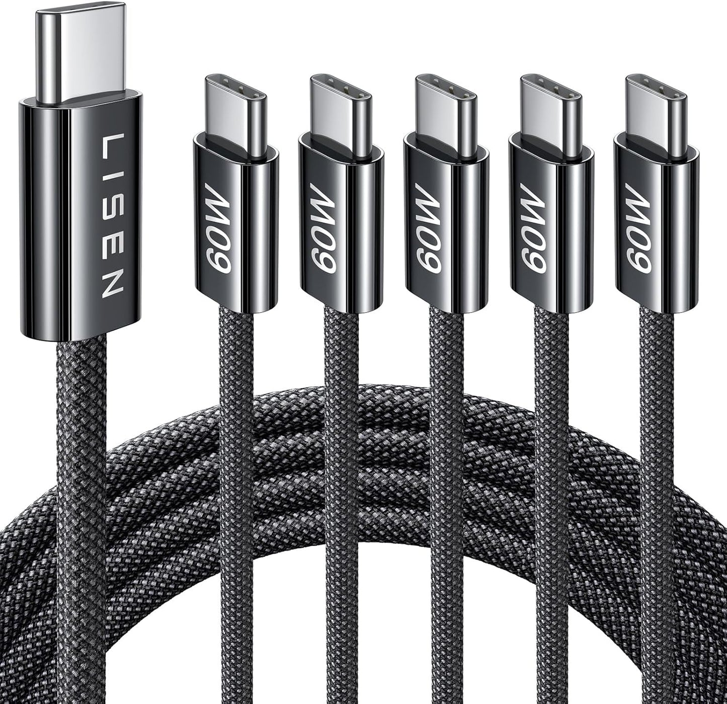 LISEN USB C to USB C Cable, 5-Pack [3.3/3.3/6.6/6.6/10FT] for iPhone 17 Charger Cord, 60W C to C Cable Fast Charging for iPad, iPhone 16 15 Pro Max, Galaxy S25/S24 USBC to USBC Cable Gifts for Men
