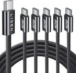 Lisen 5-pack usb c to c cable, 60w fast charging, 10ft for iphone 17, ipad, galaxy s25/s24