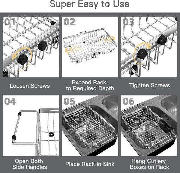Stainless Steel Expandable Dish Drying Rack for Small Kitchen Counters