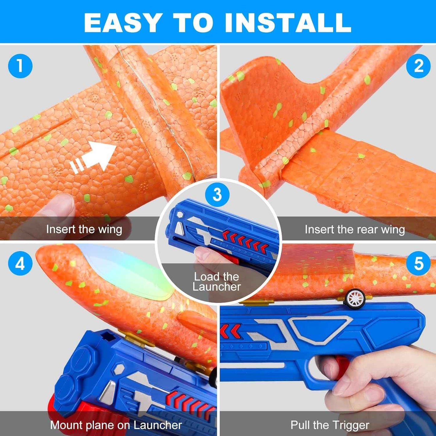 Fuwidvia 3 Pack Airplane Launcher Toys, 13.2'' LED Foam Glider Plane Toy for Boys, 2 Flight Modes Outdoor Flying Toys Birthday Gifts for Boys Girls 4 5 6 7 8 9 10 11 12 Year Old (Blue&Green&Orange)