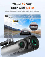 70mai dash cam m310, 1296p qhd, 130° wide-angle fov, wdr, night vision, ios/android, parking monitor, time-lapse