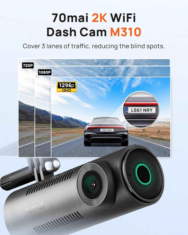 70mai dash cam m310, 1296p qhd, 130° wide-angle fov, wdr, night vision, ios/android, parking monitor, time-lapse
