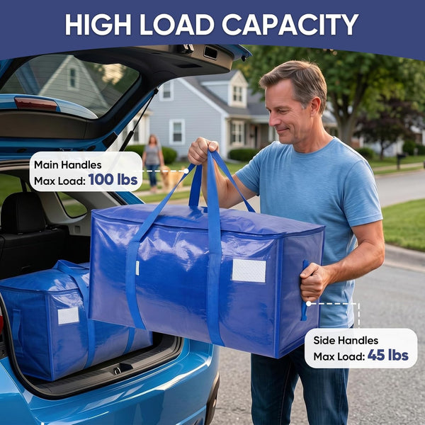 Extra Large Moving Bags with Zippers and Carrying Handles, 6 Pack, Blue