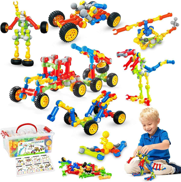 Huaker Stem Building Toys for 3 4 5 6 7 8 Year Old Boys Girls Kids,180 Pieces Building Blocks Educational Learning Toys with Large Storage Box,Ideal Christmas Birthday Gifts